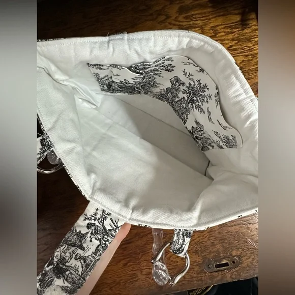 Elegant Toile Black and White Small Tote Bag - Picture 3 of 4